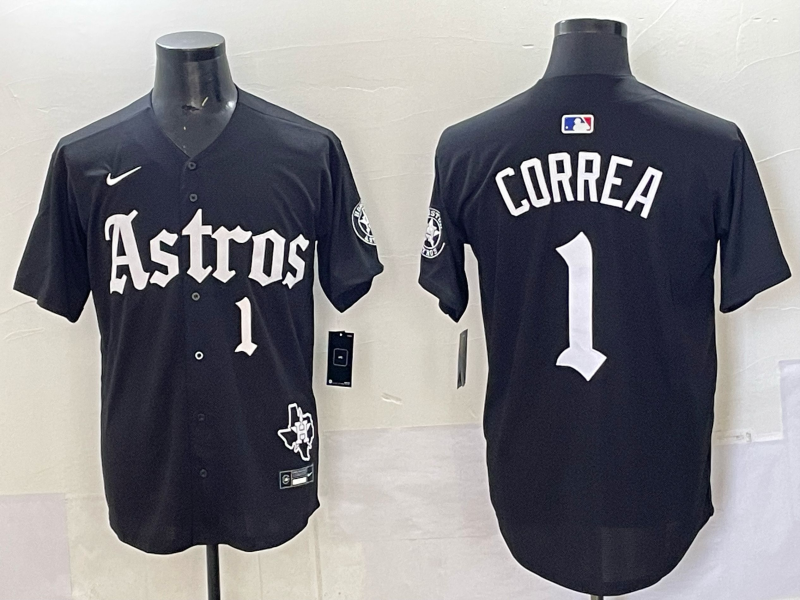 Men 2025 Houston Astros #1 Correa black  Game Nike MLB Jersey style 0011